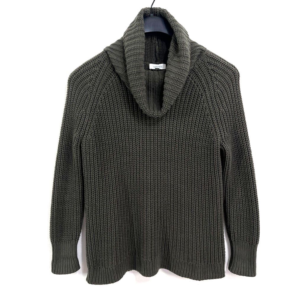 Haven Well Within Fisherman Knit Sweater‎ Womens Small Olive Green Cowl Neck